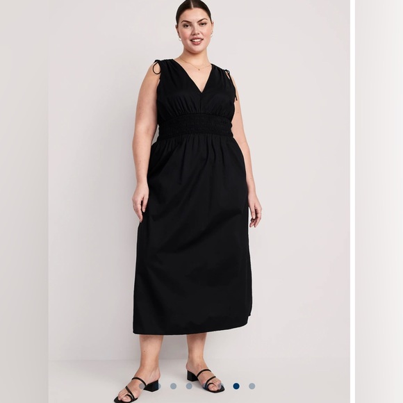 Fit & Flare Sleeveless Striped Tie-Shoulder Smocked Maxi Dress, Black, XXL, NWT - Picture 1 of 7